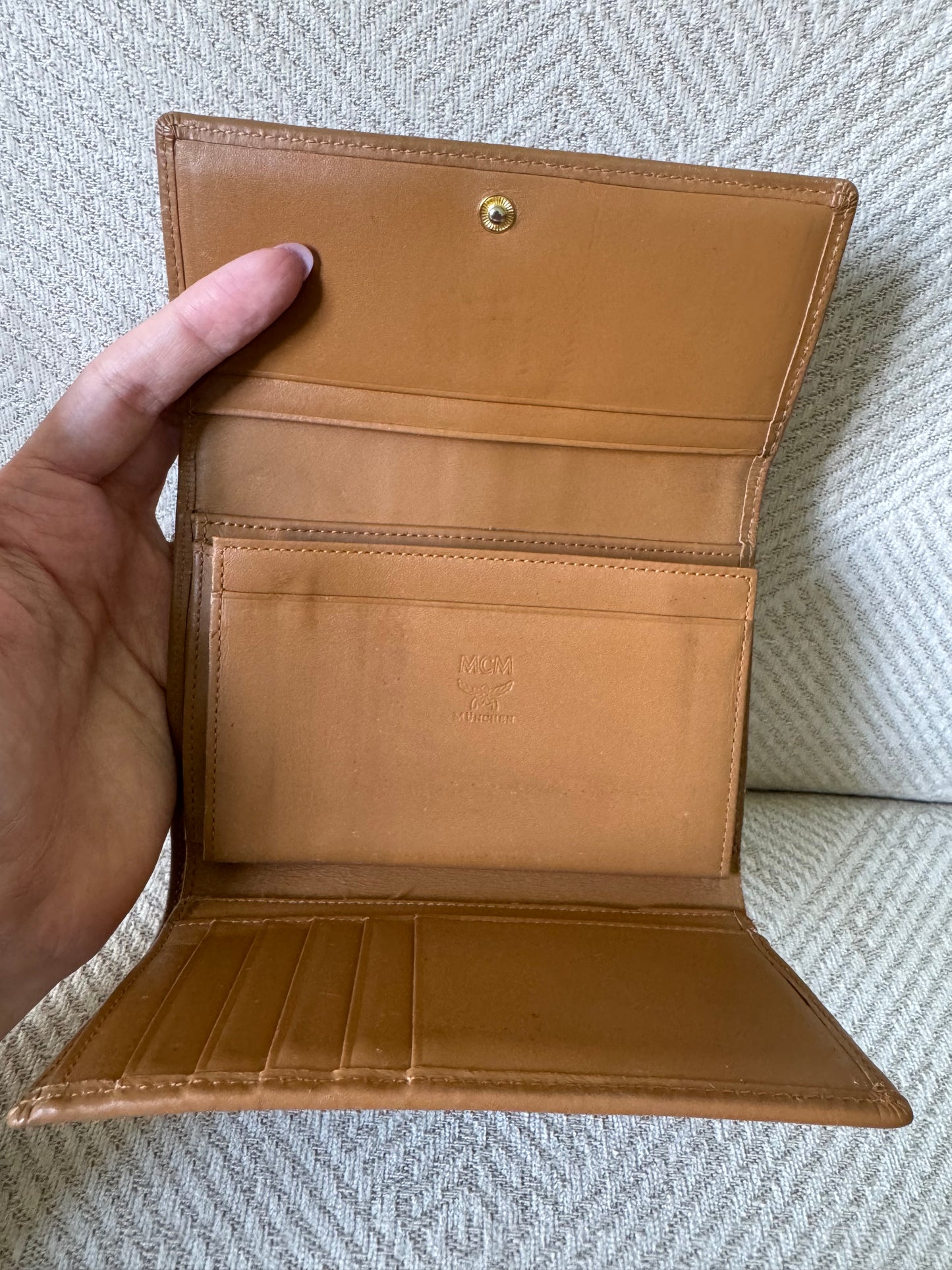 MCM Cognac and Green Trifold Wallet