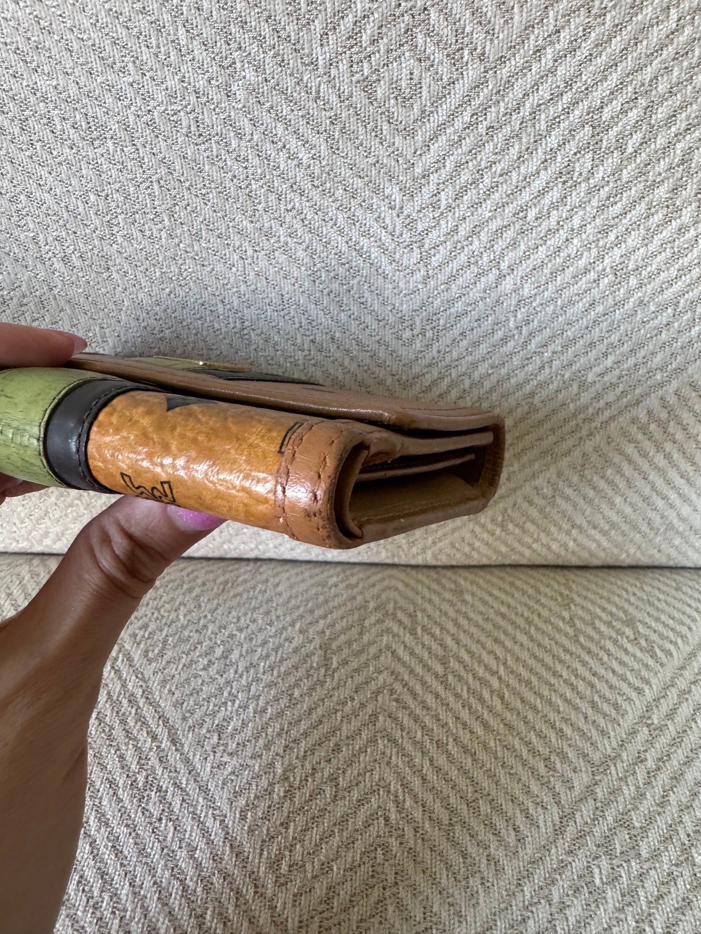 MCM Cognac and Green Trifold Wallet