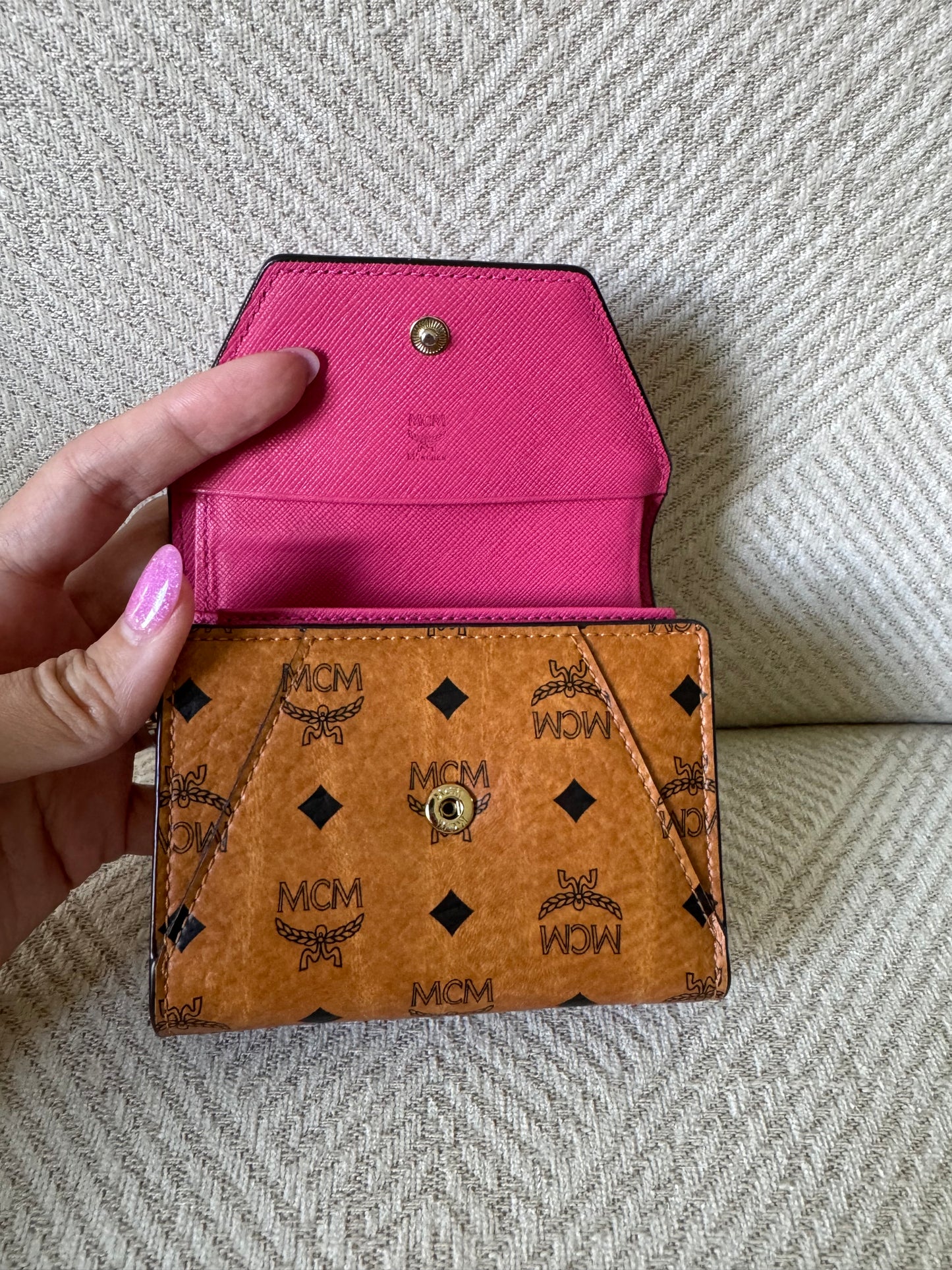 MCM Cognac and Pink Trifold Wallet