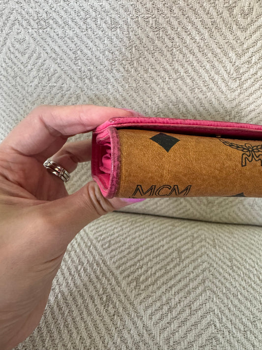 MCM Cognac and Pink Small Trifold Wallet