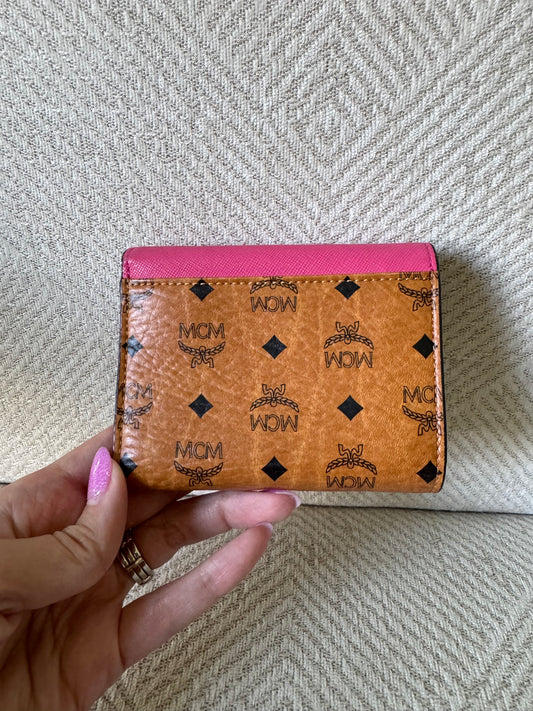 MCM Cognac and Pink Trifold Wallet