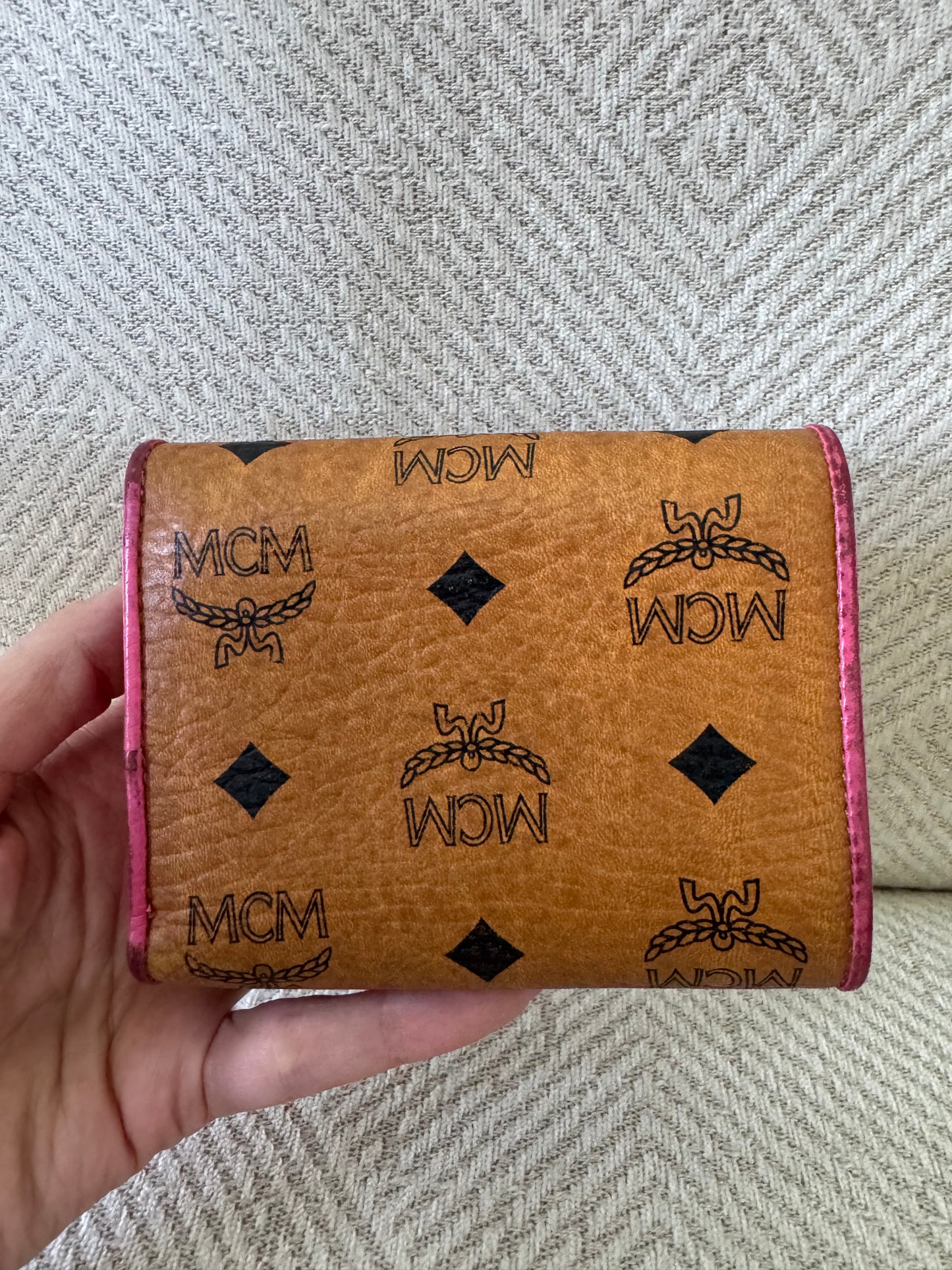 MCM Cognac and Pink Small Trifold Wallet