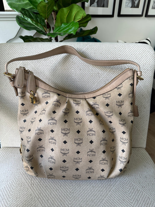 Beige MCM Visetos Shoulder Bag