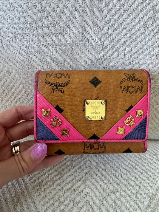 MCM Cognac and Pink Small Trifold Wallet