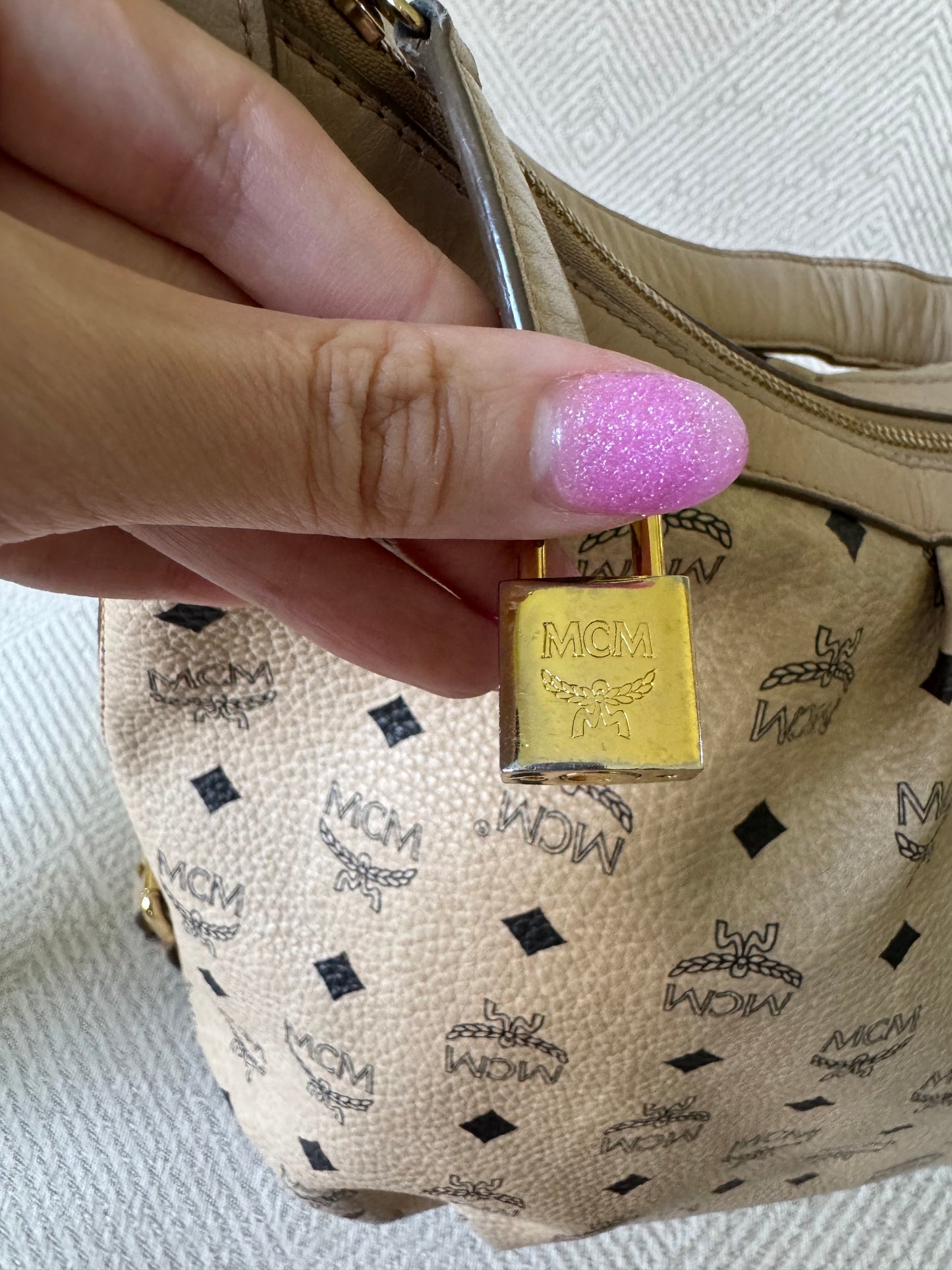 Beige MCM Visetos Shoulder Bag