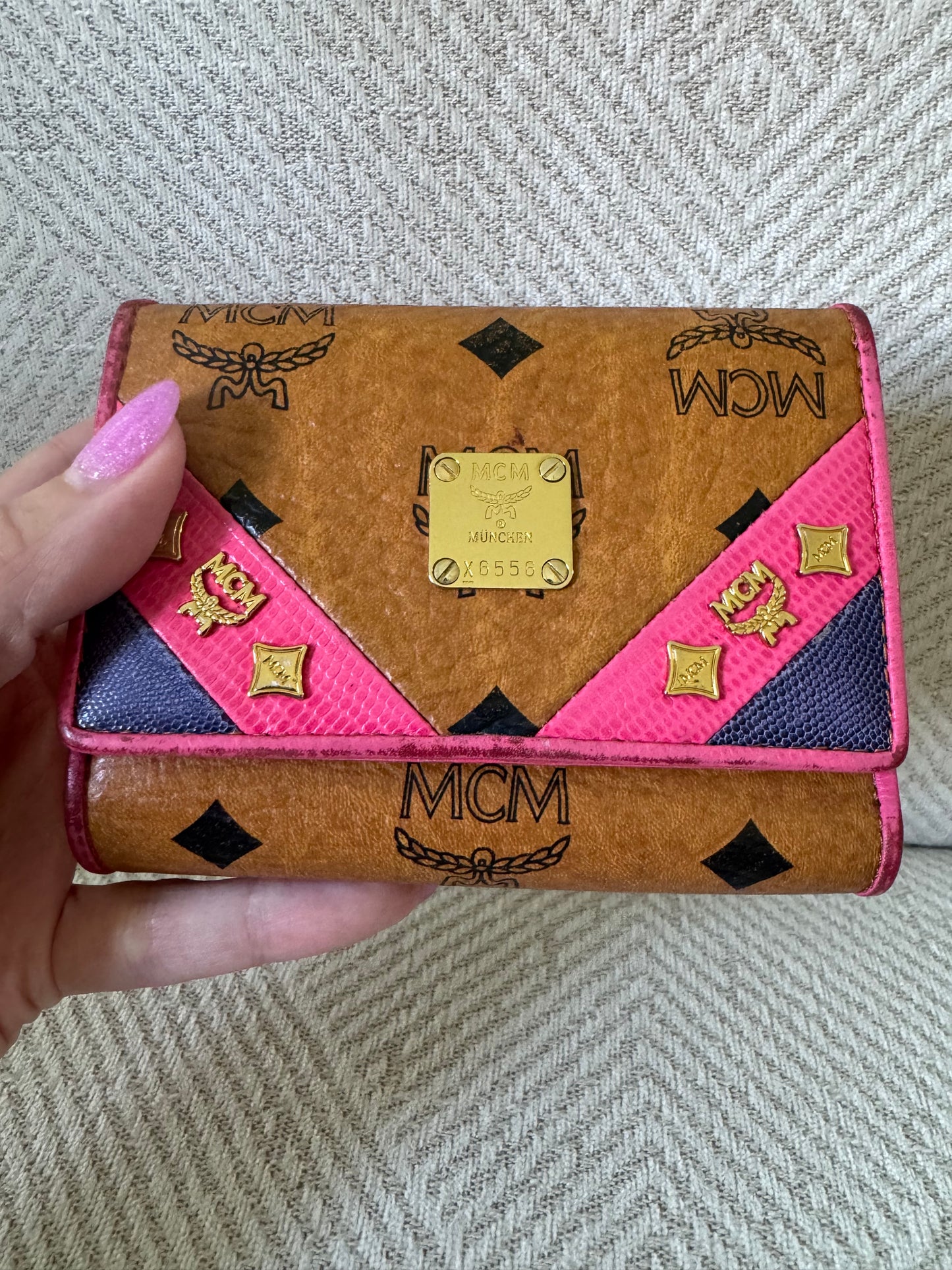 MCM Cognac and Pink Small Trifold Wallet