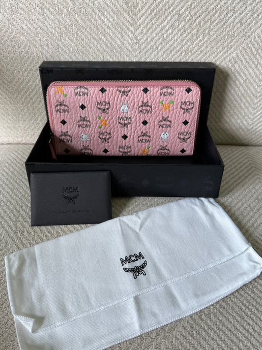 MCM Rare Pink Rabbit Long Zippy Wallet