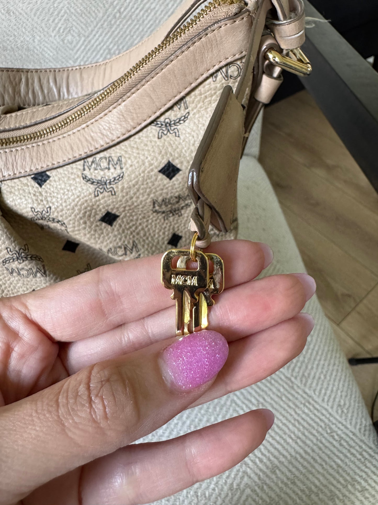 Beige MCM Visetos Shoulder Bag