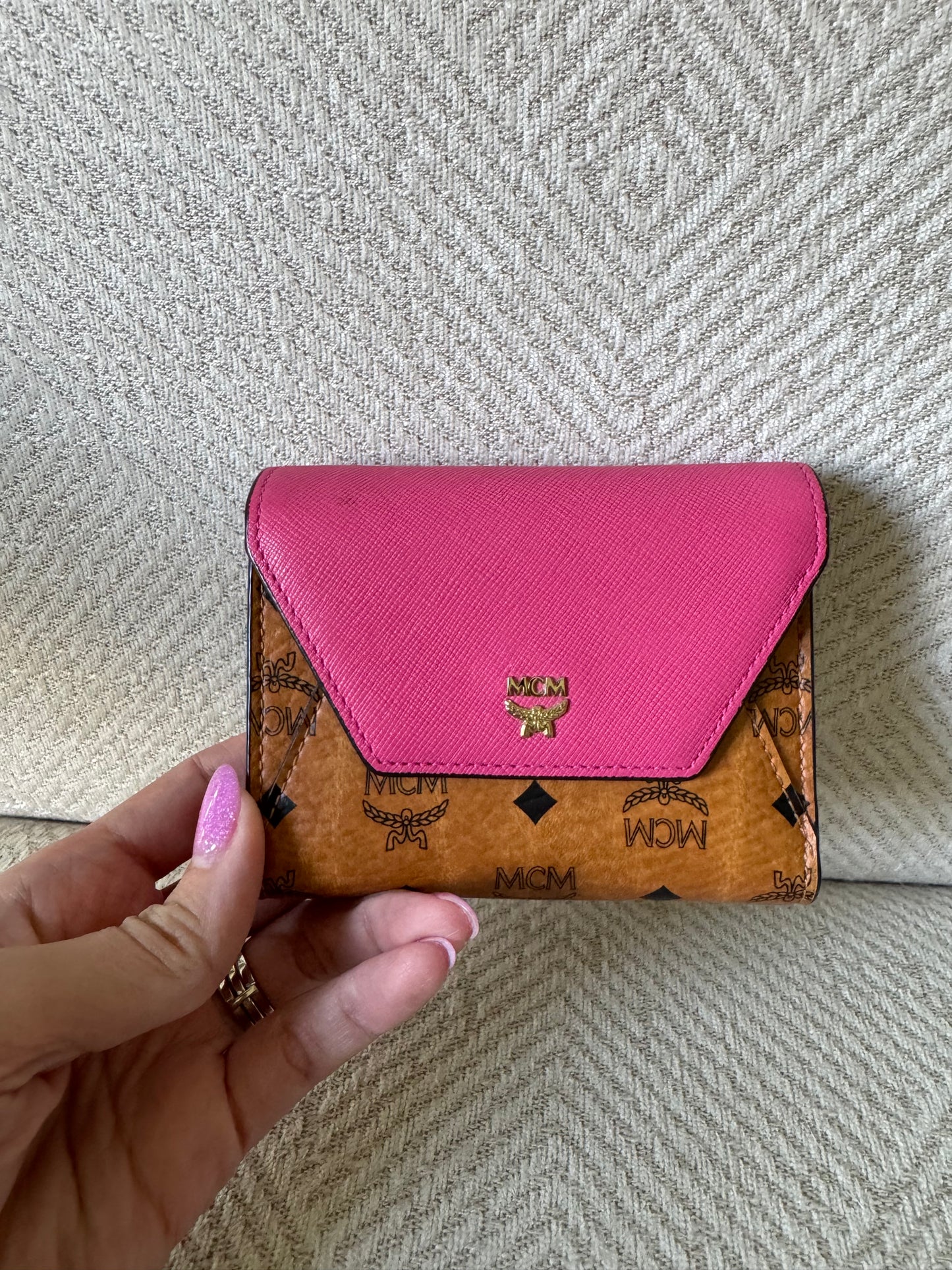 MCM Cognac and Pink Trifold Wallet