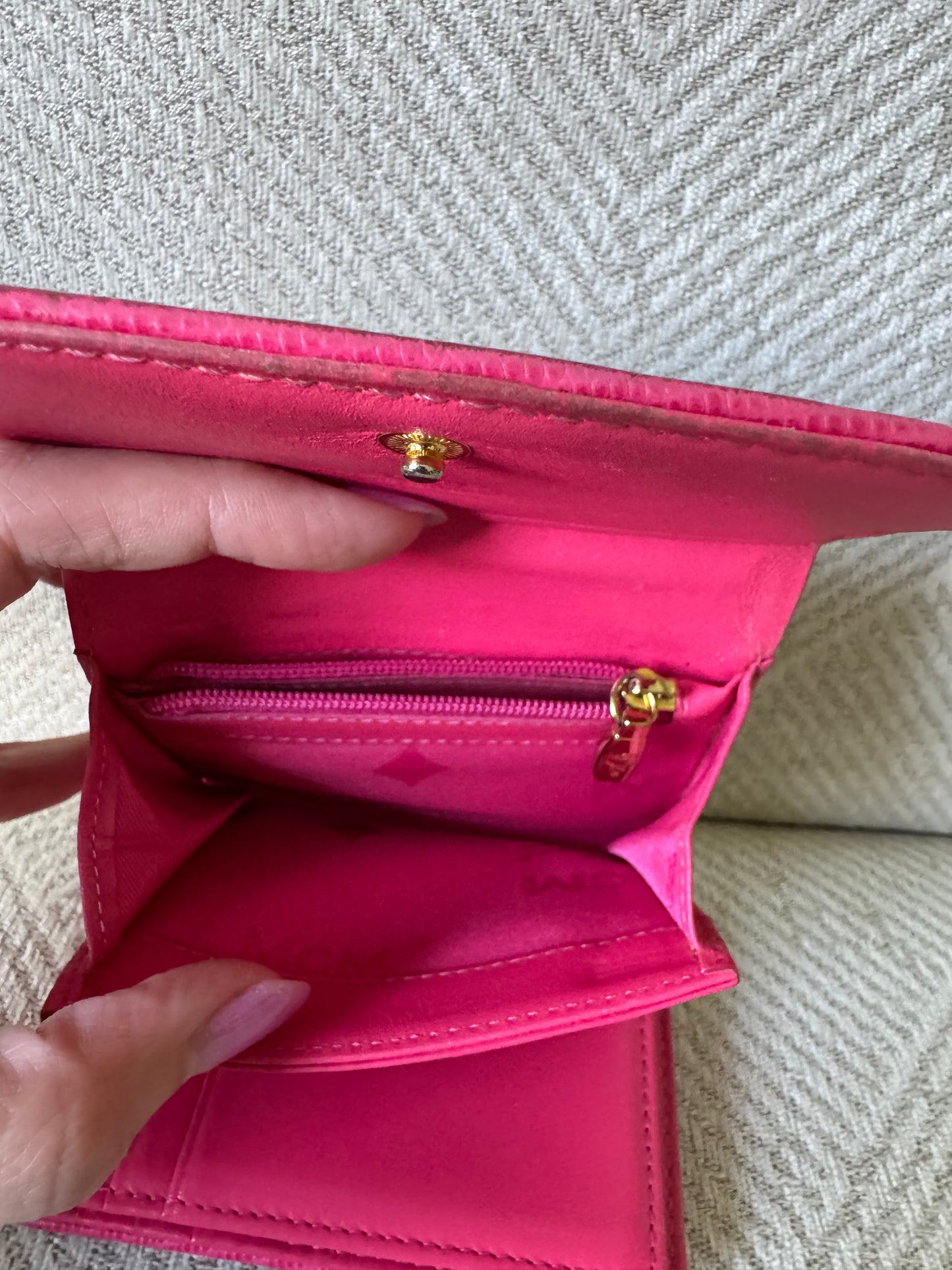 MCM Cognac and Pink Small Trifold Wallet