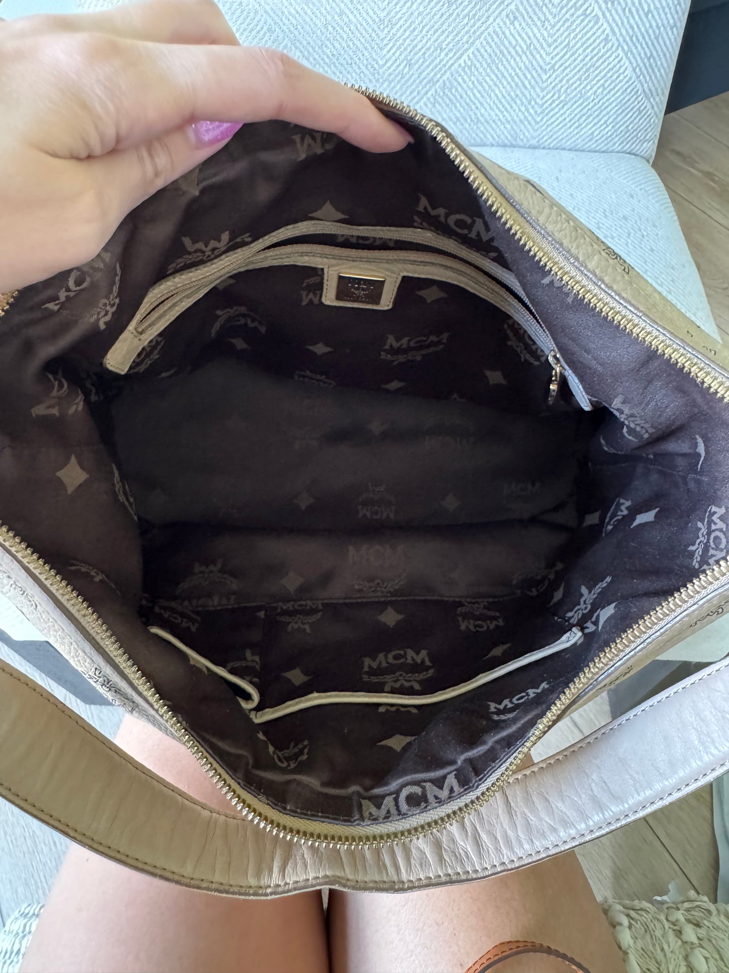 Beige MCM Visetos Shoulder Bag