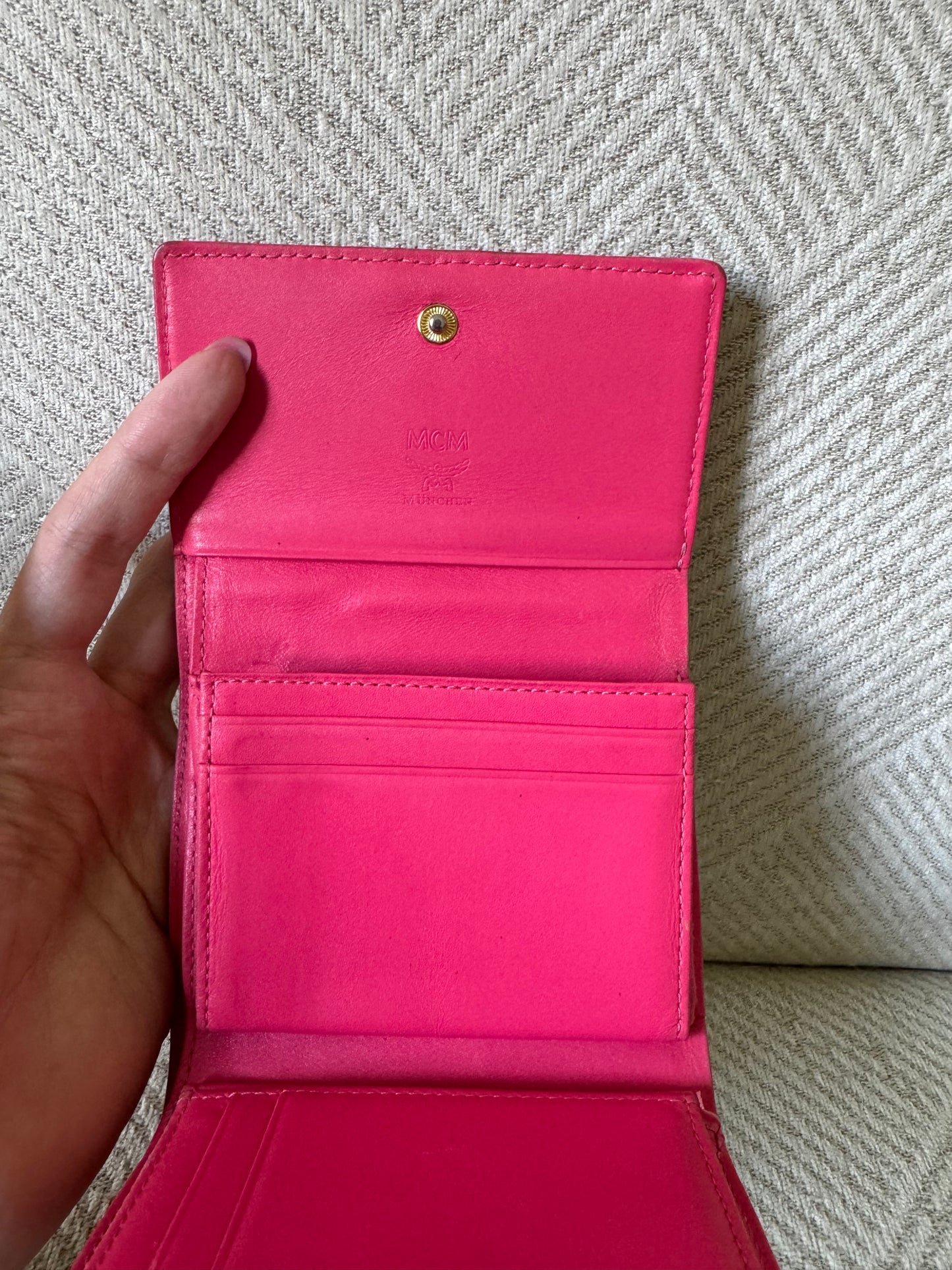 MCM Cognac and Pink Small Trifold Wallet
