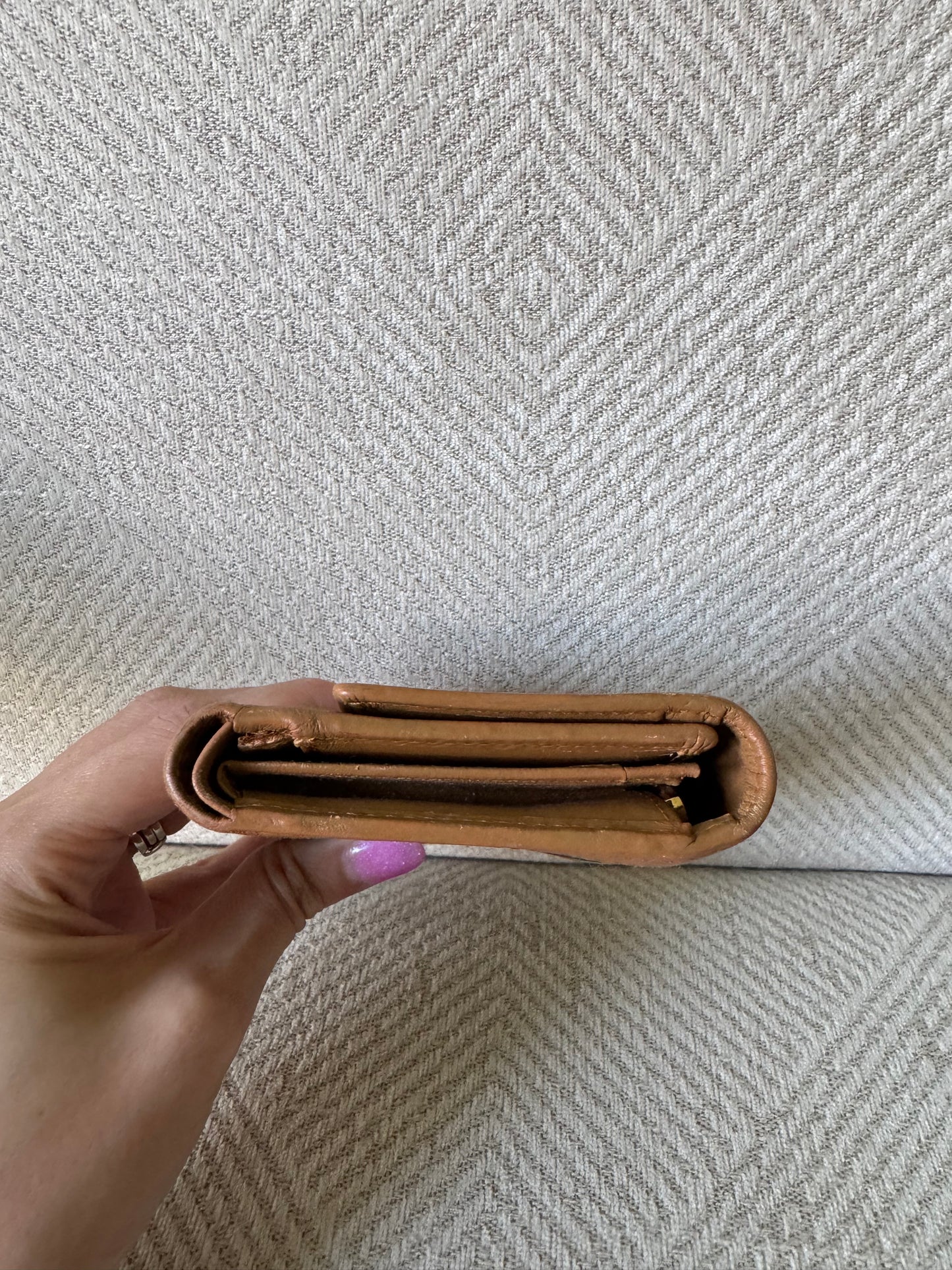 MCM Cognac and Green Trifold Wallet