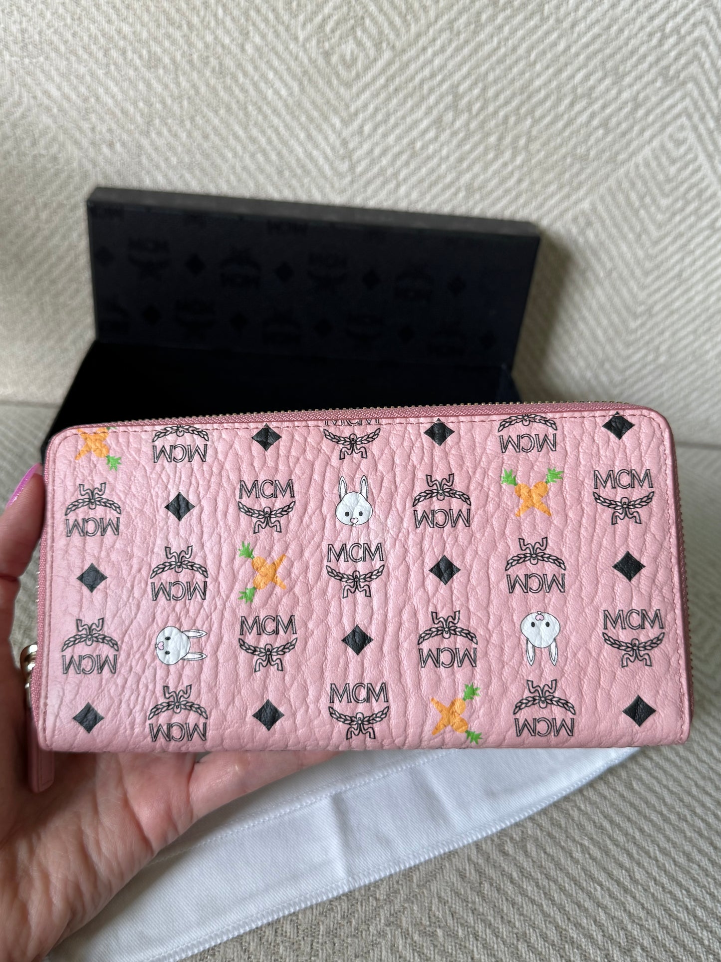 MCM Rare Pink Rabbit Long Zippy Wallet